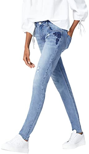 FIND Embroidered Slim, Boyfriend Jeans Donna, Blu (Denim), 16 (Taglia Produttore: X-Large)