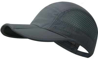 Folding Running Man Hat,Visors Sport Cap Summer Mesh Breathable Waterproof Trucker Hat Women Baseball Cap Hiking Quick-Drying Hat with 3.54in Brim 19-24in Adjustable Unisex Hat 63g Deep Gray JQ53