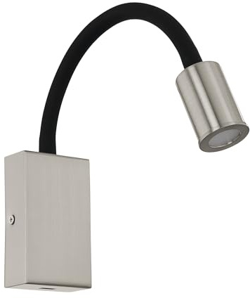 EGLO LED-Wandlampe Tazzoli, Wandleuchte mit USB-Anschluss, Wandstrahler | innen aus Metall und Kunststoff mit flexiblem Lesearm, Schlafzimmerlampe in Nickel-Matt, Schwarz, Leselampe warmweiß