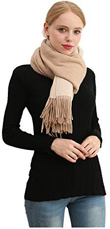 UK_Stone Damen XXL Schal Übergroßer Halstuch Damenschal aus Wolle mit Quaste Winterschal für Weihnachtsgeschenke, Khaki + Beige