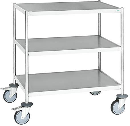 Lagerino Tischwagen Edelstahl vollständig verschweißt, 3 Böden C3, 18/8, 3 Ebenen, 825x575x900 mm, 200 kg Tragfähigkeit, Rostfrei
