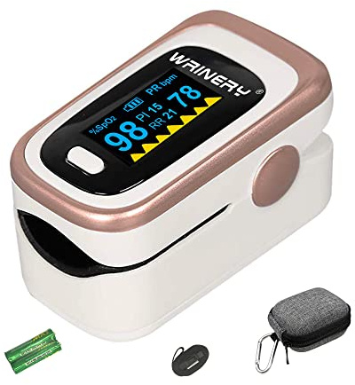 WRINERY Oxygen Saturation Monitor, Pulse Oximeter Fingertip, Oxygen Monitor, O2 Saturation Monitor, OLED Portable Oximetry with Batteries, Lanyard (Rose gold-White)