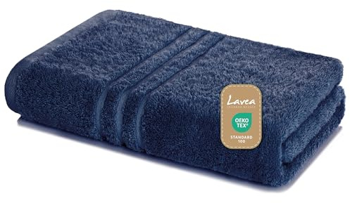 Lavea® Asciugamano Bagno 80x200 cm in Spugna 100% Cotone Morbido e Assorbente – Perfetto come Asciugamano Doccia Grande e come Asciugamano Palestra – Blu navy