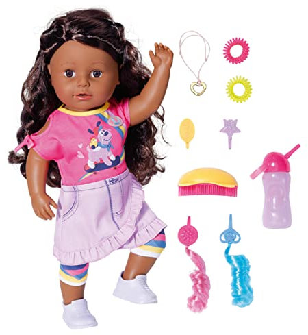 BABY born Sister DoC 43cm, Puppe mit langen Haaren und 6 Funktionen für Kinder ab 4 Jahren, funktioniert ohne Batterie, 831663 Zapf Creation