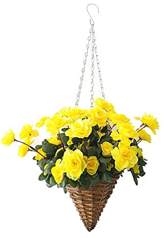 Silk Azalea Chain Hanging Wicker Cone Hand-woven Basket Home And Outdoor Decoration For DIY Artificial Big Yellow Azalea Home Accessories