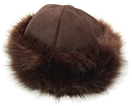 Asudaro Damen Fellmütze Pelzmütze, Fellmütze Pelzmütze Damen mütze Wintermütze Faux Fuchs Pompom Pelz Warm Weich Winter Fischerhut Fluffy Schneemütze Warm Weich Stirnband Hut für Damen,Kaffee
