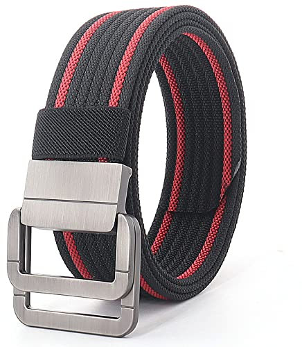 XYFCJK Kontrast-Segeltuchgürtel Mit Doppelringschnalle - Ripstop-Streifen Hochleistungs-Militärgewebe Taktische Segeltuch-Webgürtel, Herren-Damen-Outdoor-Jeans-Bund,Schwarz,Rot A,140Cm*2St