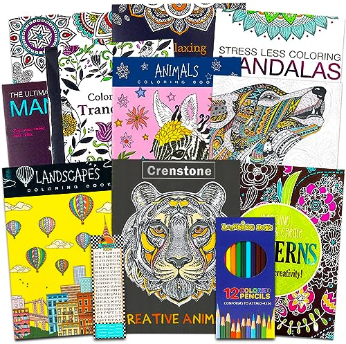 10-pack vuxenmålarbok super set – paket med 10 målarböcker för vuxna för kvinnor, män med mandalas och mer | avancerade målarböcker bulk