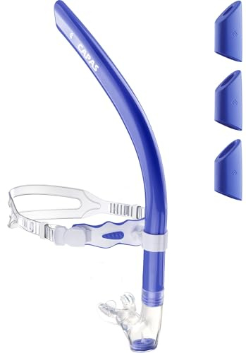 CAPAS Training Schwimmen Schnorchel, verstellbaren Riemen Swivel Stirnband | ideale Passform, mit Flüssigkeit Silikon Mundstück, Schwimmer-Schnorchel für Runde Schwimmen, für Erwachsene Männer Frauen