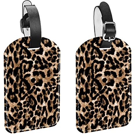 Gepäckanhänger,2er-Pack,Tierischer Retro-Leopard,Gepäckanhänger Datenschutz Reisetaschenetiketten Kofferanhänger