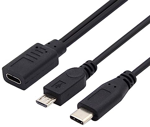 NFHK Type-C USB-C Female to USB-C Type C USB 3.1 & Micro USB Male Splitter Extension Charge Cable