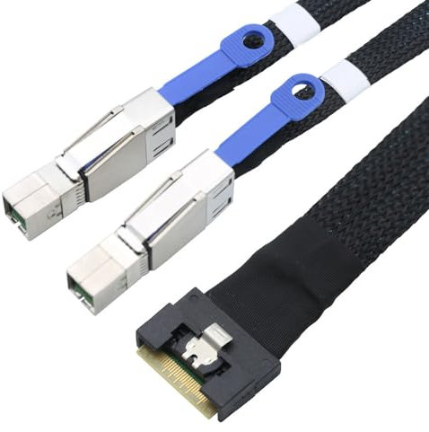 Allowish PCIe Slimline SFF-8654 8I to 2 SAS HD 8644 Adapter Cable for Server Internal Wiring Bundle with Full Coverage Angled Connector (50cm)
