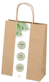 DeinPack 400 Umweltschonende 18 x 8 x 24 cm | Papier Tragetaschen klein I Umweltschonende Papiertüten Geschenktüten Papiertragetaschen biologisch abbaubar, kompostierbar I braune Papier Tüten