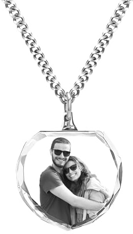 CSstone Personnalisé 3D cristal photo collier personnalisé 3D verre photo collier hommes femmes Valentine collier hommes femmes couple personnalisé cristal mémoire collier