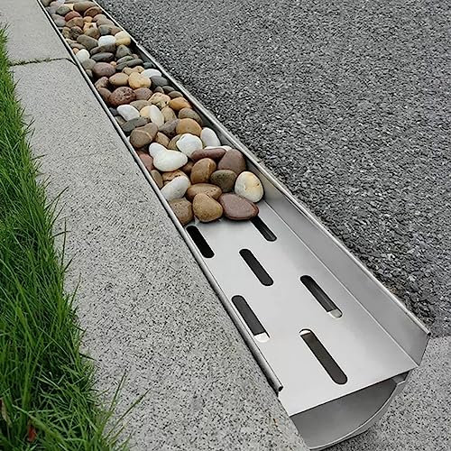 Kanalabläufe für Pflasterstein-Terrassen, 6 8 Zoll breite Pool-Grabenabläufe für Betonplatten-/Hof-/Gartenseitenentwässerung (Silber 100 x 22 x 25 cm)