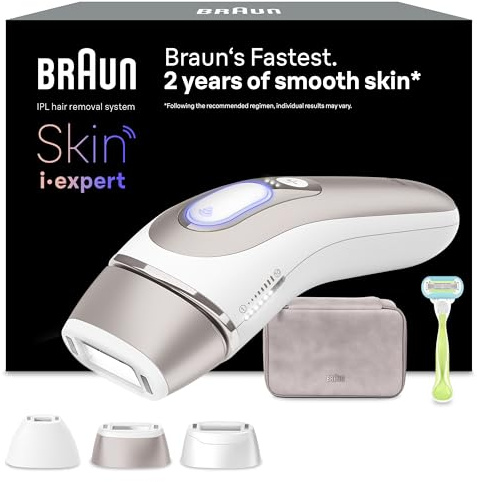 Braun Epilateur Lumiere Pulsee Intelligent Skin i·expert PL7253, Epilation À Domicile, Alternative Au Laser, Avec Appli, Rasoir Gillette Venus, 3 Têtes Intelligentes Pour Epiler Jambes, Visage, Plus