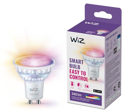 WiZ-Bombilla LED inteligente GU10 de cristal - 50W, estilo clásico en cristal, 16 millones de colores (RGB), Wi-Fi/Bluetooth, control por voz/aplicación, funciona con Google Home, Alexa y HomeKit.