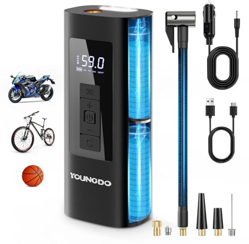 YOUNGDO Fahrradpumpe, Elektrische Luftpumpe, Akku Kompressor 6000mAh, Luftpumpe Fahrrad 150PSI, für Fahrrad, Auto, Motorrad, Bälle
