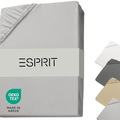 Esprit Spannbettlaken 90x200cm Baumwolle Jersey bis Bettlaken 120x200cm grau - Spannbetttuch 100x200 für Boxspringbett & Kinder in Hotelqualität & bis 30 cm hohe Matratzen - atmungsaktiv & ÖkoTex