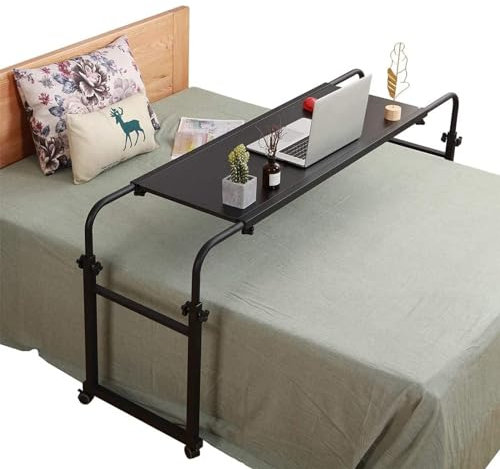 Überbetttisch mit Rollen Verstellbar Rollbar - Computertisch für Bett - Höhenverstellbarer Überbetttisch mit Mobilfach - Laptopwagen für Bett - Überbetttisch mit Rollen - Betttisch