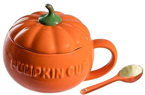 DECHOUS 3sets Halloween Personalised Cup Ceramic Pumpkin Mug Spoon Storage Cup
