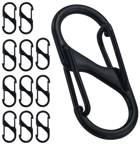 12 Stück S Karabiner Mini Karabinerhaken Metall Doppelkarabiner 8 Förmiger 2 Öffnungen 30mm Karabiner Klein für Outdoor Camping Zuhause Wandern Schwarz