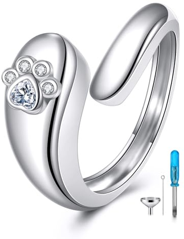POPLYKE Sterling Silber Pfote Drucken Urne Ring für Asche Haustiere Hund Katze Keepsake Memorial Einäscherung Schmuck für Frauen
