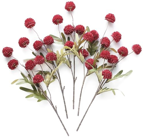 Floroom 5pcs Dark Red Faux Silk Mums Artificial Flowers, Bulk Fake Small Mini Chrysanthemums with Stems for DIY Wedding Centerpieces Floral Arrangements Vase Fillers Home Decorations