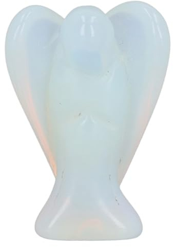 Jwthee Statuette di cristalli di pietra di luna, statua di angelo custode intagliata a mano, pietra preziosa di guarigione della pace, statua di angelo curativo tascabile, figurine di