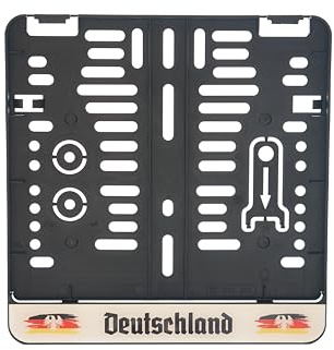 1x Kennzeichenhalter 220 x 200 mm (Mit 3D Gel Aufkleber mit Deutschland Flagge) Für Kennzeichen im Format 220 x 200 mm Passt für Roller Moped Traktor Anhänger Motorrad Hänger