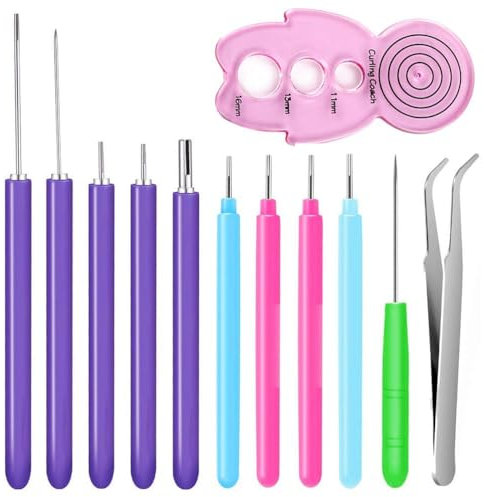 Papier Quilling Werkzeug Set, 12 Stück Papier Quilling Werkzeuge mit Schlitzen für Rollende Papierblumen, Kunsthandwerk, Heimwerken, Anfänger, Fortgeschrittene Quille