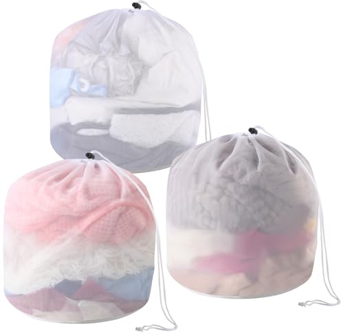 3 Wäschenetze Für Waschmaschine, 30 x 40 Cm, Feinmaschig, Weiß | Polyester, Reißfest, Kordelstopper, Schützt Feinwäsche Vor Verheddern, Für Unterwäsche, Socken, Babykleidung