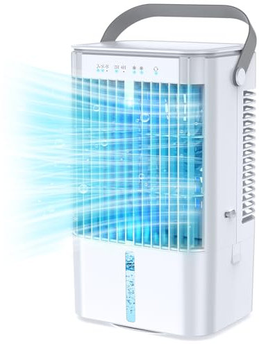 RenFox Mobiler Klimaanlage 4 in 1 Energiesparender Mini Luftkühler mit großem wassertank (1200 ml), 3 Stufen Verdunstungskühlung, 7 Farb LED, Timer und geräuscharm für Home Office und Schlafzimmer