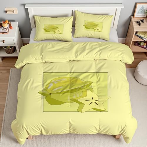 EXSANLIEAY Karambole Bettwäsche 135x200 - Gelb Wendebettwäsche, Weiche & Atmungsaktiv Microfaser Bettbezug + 2 Kissenbezug 80x80, Angenehme bettwäsche-Sets, 3 Teiligmit Reißverschluss