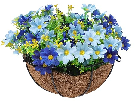 Ciieeo Indoor Plant Hanging Basket Creative Design with Artificial Flowers Iron and Coconut Fiber Materials, Convenient Installation and Resistant for Garden and Living Room Decoration