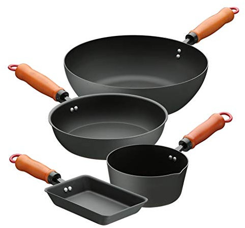 QTYQWC Ensemble de casseroles de Style Japonais pour Une Personne, Petit Wok en Fer, Wok Tamagoyaki, Mini poêle carrée