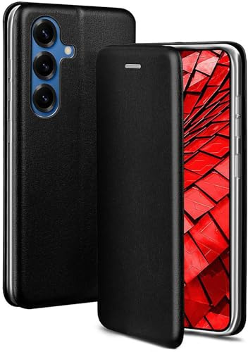 ONEFLOW Business Case für Samsung Galaxy S25 Handyhülle klappbar mit Standfunktion, Klapphülle Flipcase Cover Dünn, PU Leder Hülle mit Kartenfach, 360 Grad Schutzhülle, Schwarz