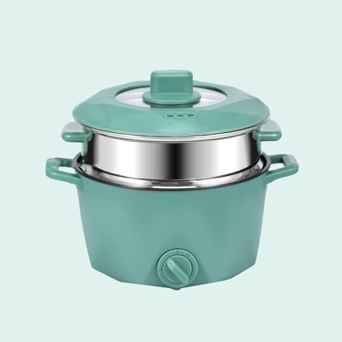 KhUkhu Marmite Électrique avec Cuiseur Vapeur en Acier Inoxydable, Mini-Cuiseur Multifonction Antiadhésif Portable De 2 L, Cuiseur Rapide De Nouilles À 2 Vitesses, Poêle Électrique De Voyage,Vert