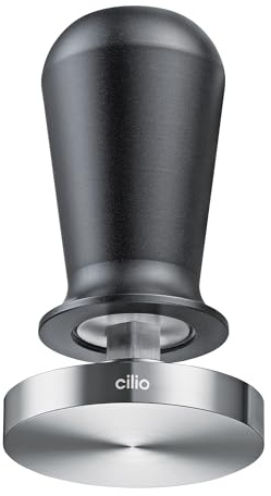 cilio Tamper 58 mm, druckregulierend, Edelstahl, Aluminiumgriff | Kaffeestampfer, für 58-mm-Siebträger, innenliegende Feder, 15 kg Anpressdruck, eloxierter Aluminiumgriff