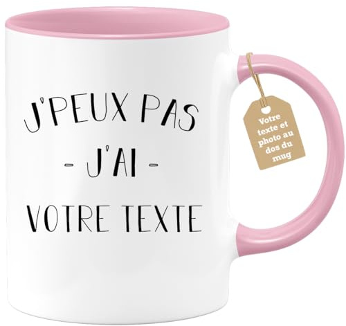 quotedazur Café-Croissant - Mug Personnalisable Texte Photo Tasse Cadeau Noël Je Peux Pas J'Ai - Rose/Céramique