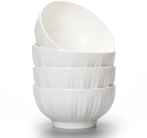 TuYines Ensemble de bols à céréales, lot de 4 bols à dessert, bols à soupe profonds blancs, bols à muesli en céramique de 700 ml, ensemble de bols pour salade, soupe, nouilles, résistants au