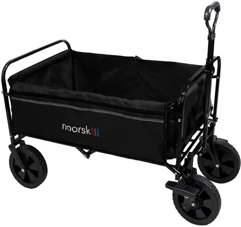noorsk Faltbarer Bollerwagen - Klappbarer Transportwagen mit Vollgummi-Rädern - Robuster Handwagen für Garten, Ausflüge & Einkäufe - Platzsparend & vielseitig einsetzbar - Schwarz