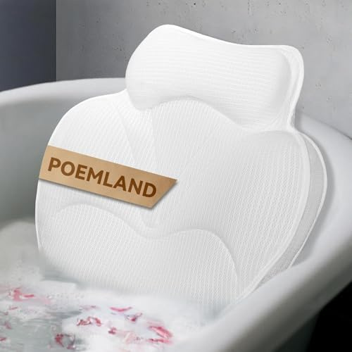Badewannenkissen – Nackenkissen Badewanne aus 5D Air Mesh, Badekissen für Badewanne, 54 Rutschfestes Kopfkissen, Schnelltrocknend, Weiches Kissen für Badewannen (Weiß)