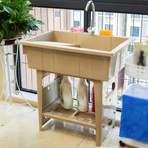 Lavandini da Esterno Terrazzo,Mobile Lavatoio da Esterno,Lavandino in Plastica,Portatile Lavabo da Giardino,Lavello da Cucina Autoportante con Rubinetto,Asse di Lavaggio,per Garage,Campeggio(Marble co