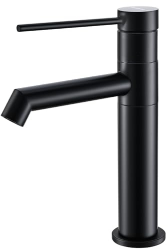 KeeGone Rubinetto lavabo Rubinetto bagno Altezza bocca 122 mm Rubinetto bagno Rotabile a 360° Miscelatore monocomando Nero opaco