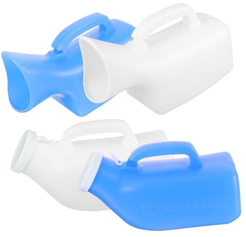 Urinario Portátil para Adultos 4 Piezas de Plástico Tapa | Capacidad 1200ml y 1000ml, Uso en Viaje y Hogar, Diseño Escala y Formato para Hombres y Mayores