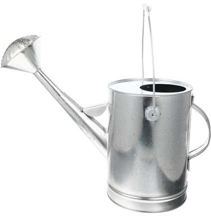 KONTONTY Annaffiatoio da Giardino in Ferro Zincato Argento 5l Fondo Piatto e Manico Ergonomico per Irrigazione Piante Interno ed Esterno