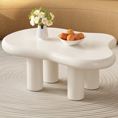 Guyii Weißer Kaffeetisch, Teetisch, Couchtisch, Sofatisch, Wohnzimmereinrichtung – Cremefarbener Cloud-Design Tisch in moderner Wolkenform für Wohnzimmer