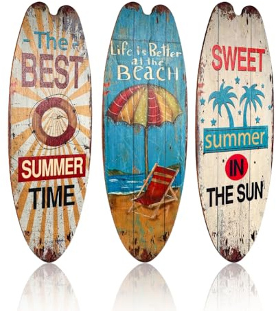 Surfbrett Deko,3 Stück Strand-Willkommensschild,Tropisches Bar-Schild,Wanddekor für den Außenbereich, Surfbrett-Kunst,Pool-Dekorationen für den Außenbereich, für Wände am Meer, tropische Bars