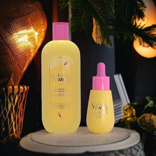 Golden Honey Kit de soins capillaires : shampoing 400 ml et huile capillaire 30 ml | Réparation & force